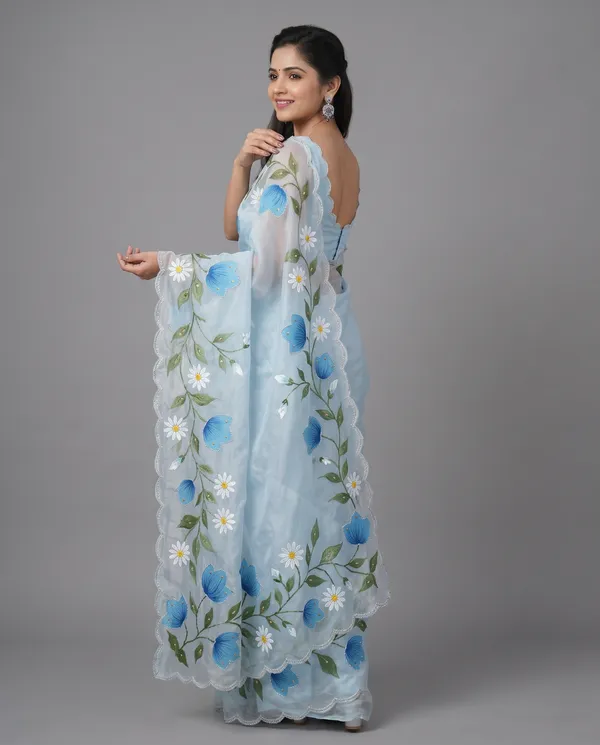 Hand_Printed_Bead_work_Organze_Saree