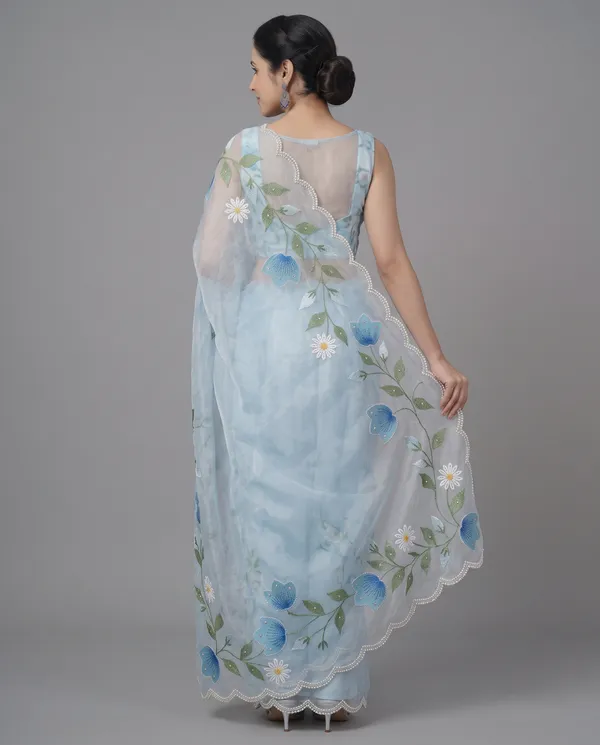 Hand_Printed_Bead_work_Organze_Saree