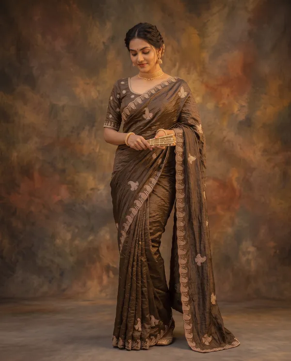 Crushed_Tissue_Silk_Bead_Work_Saree