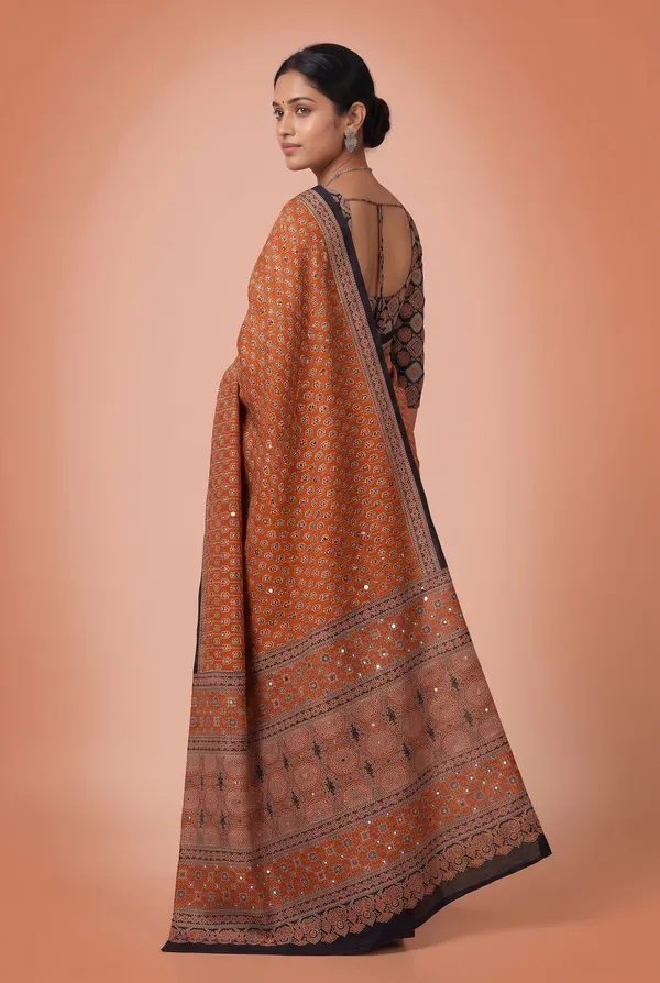 Crepe_Ajrakh_print_with_mirror_work_saree