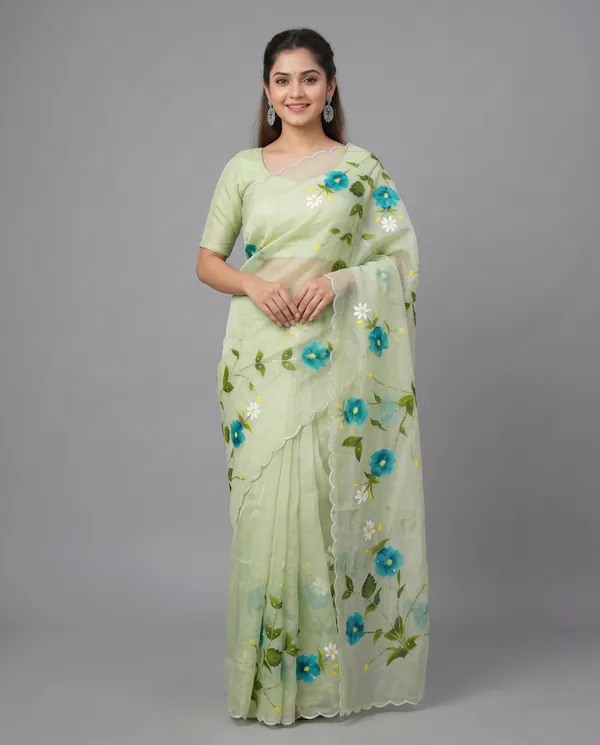 Hand_Printed_Bead_work_Organze_Saree