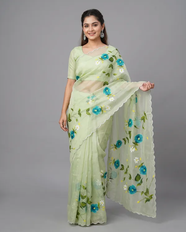 Hand_Printed_Bead_work_Organze_Saree