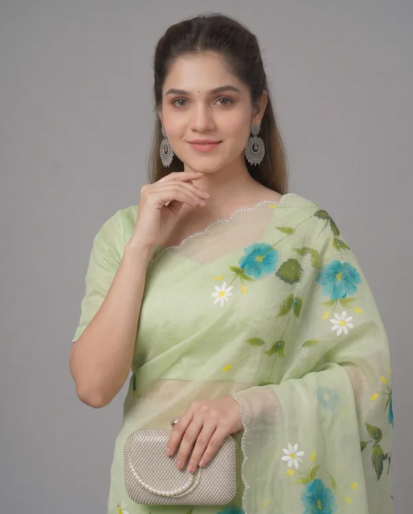 Hand_Printed_Bead_work_Organze_Saree