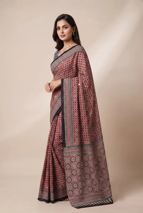 Silk_Ajrakh_print_with_mirror_work_saree