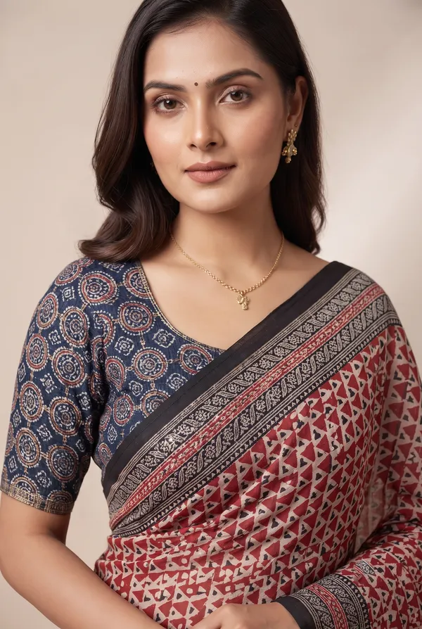 Silk_Ajrakh_print_with_mirror_work_saree