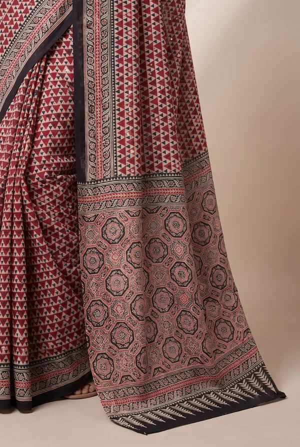 Silk_Ajrakh_print_with_mirror_work_saree