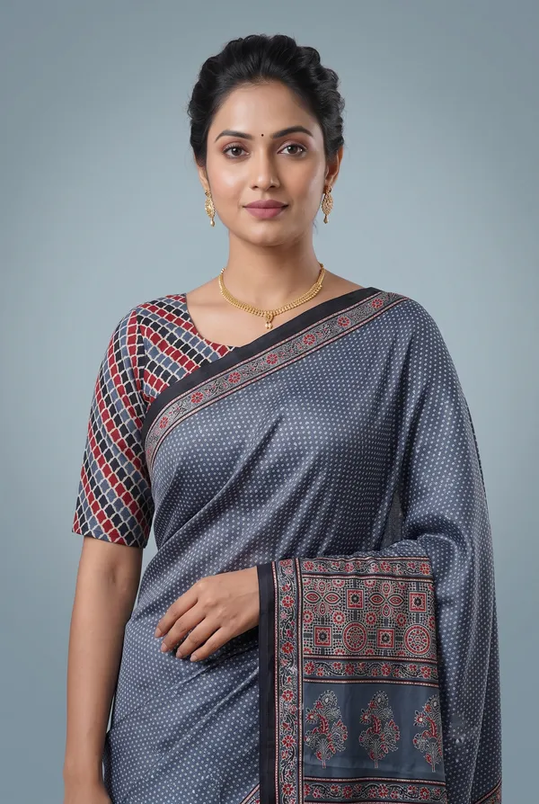 Silk_Ajrakh_print_with_mirror_work_saree