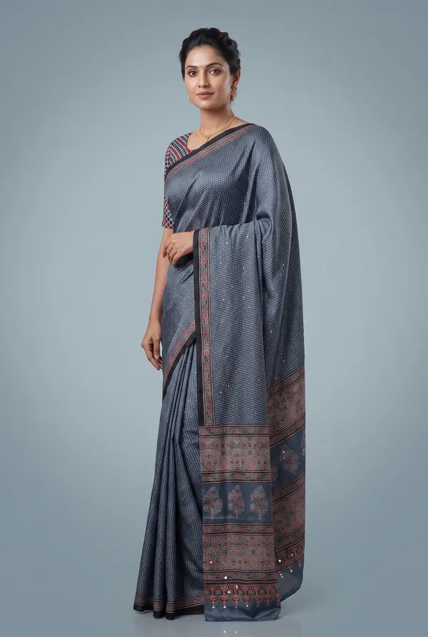 Silk_Ajrakh_print_with_mirror_work_saree