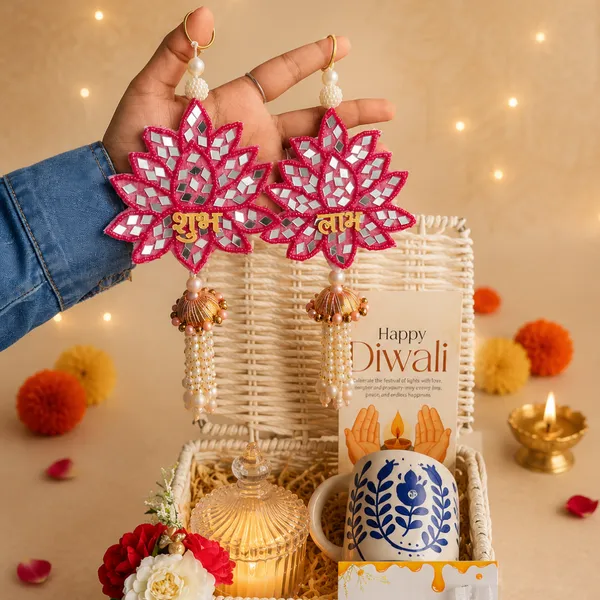 Ivory_Shubh_Labh_Glass_Candle_Blue_Mug_Diwali_Gift_Basket
