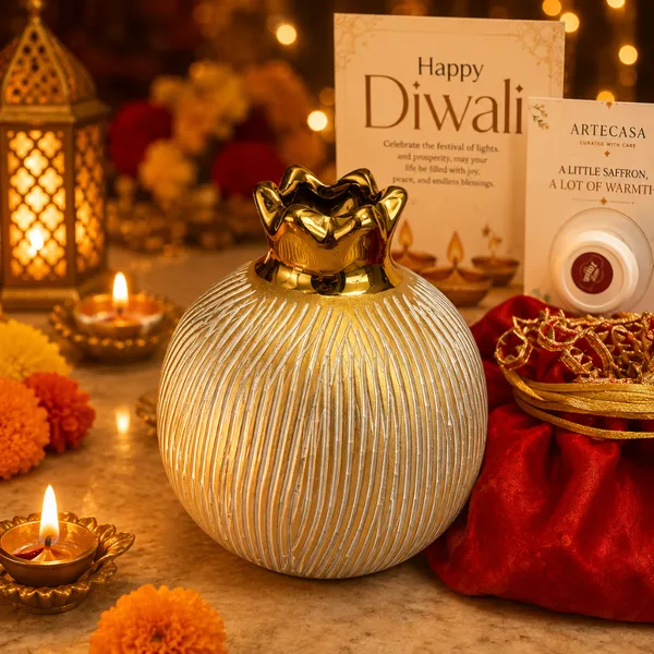 Jute_Festive_Diwali_Red_Net_Gift_Basket_With_Potli_Toran_&_Matka_Candle