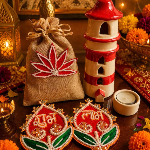 Jute_Festive_Diwali_Red_Tealight_Holder_Home_Decor_With_Shubh_Labh_Potli