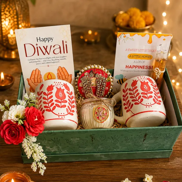 Wax_Festive_Diwali_Green_Long_Gift_Box_With_2_Mugs_&_Matka_Candle