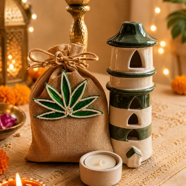 Jute_Festive_Diwali_Green_Tealight_Home_Decor_With_Shubh_Labh_Potli