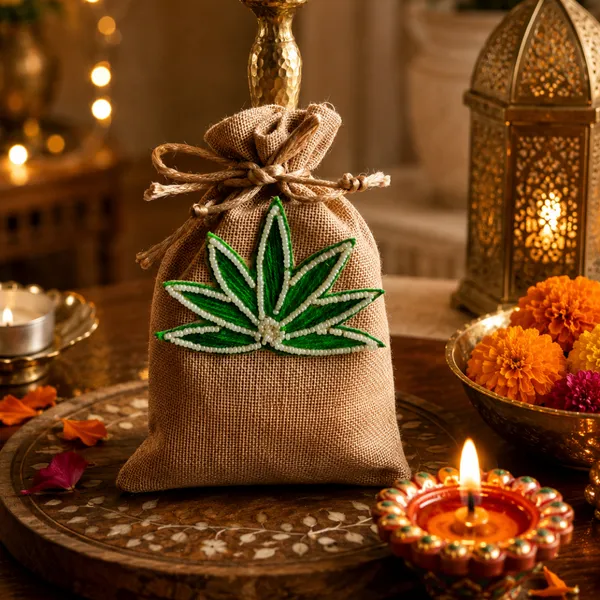 Jute_Festive_Diwali_Green_Tealight_Home_Decor_With_Shubh_Labh_Potli