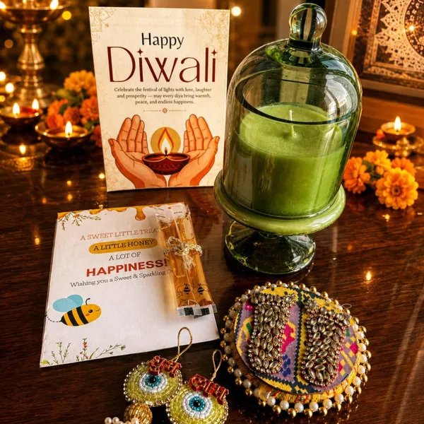 Wax_Festive_Green_Stand_Candle_Diwali_Gift_Hamper