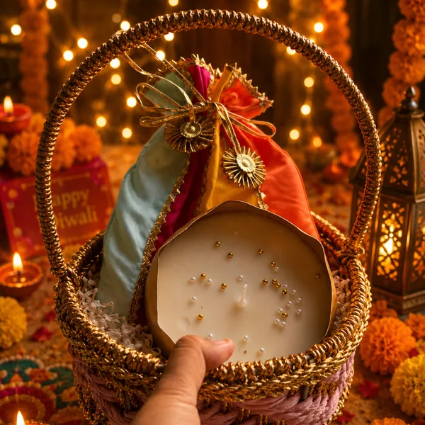 Metal_Festive_Diwali_Pink_Gift_Basket_With_Toran_&_Urli_Candle