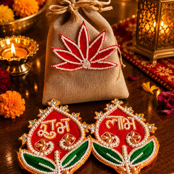 Jute_Festive_Diwali_Red_Tealight_Holder_Home_Decor_With_Shubh_Labh_Potli