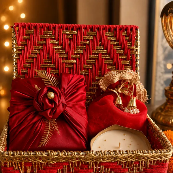Metal_Festive_Diwali_Red_Gift_Basket_With_Red_Potli_&_Urli_Candle