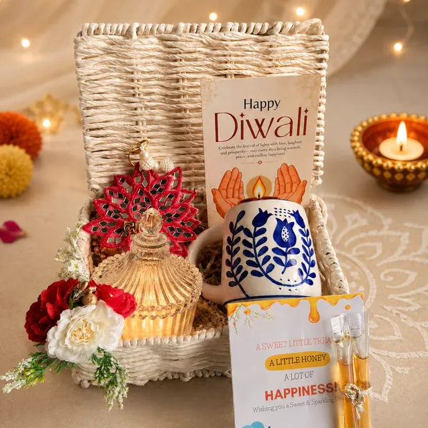 Ivory_Shubh_Labh_Glass_Candle_Blue_Mug_Diwali_Gift_Basket