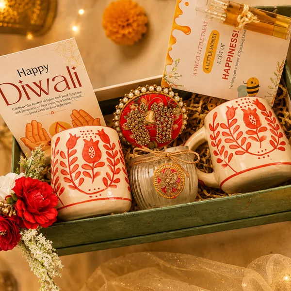 Wax_Festive_Diwali_Green_Long_Gift_Box_With_2_Mugs_&_Matka_Candle