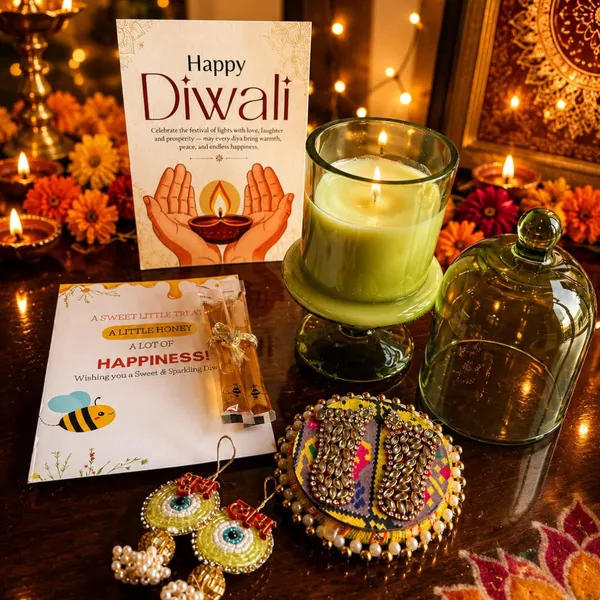 Wax_Festive_Green_Stand_Candle_Diwali_Gift_Hamper