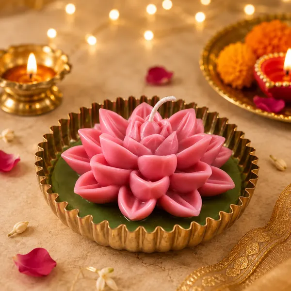Wax_Festive_Green_Pink_Urli_Decorative_Candle