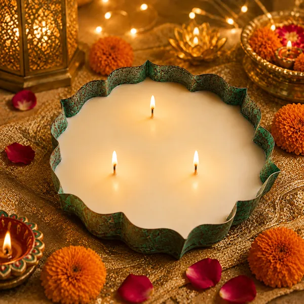 Metal_Festive_Diwali_Large_Green_Urli_Candle