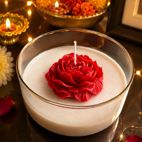 Wax_Festive_Red_Carnation_Round_Decorative_Candle