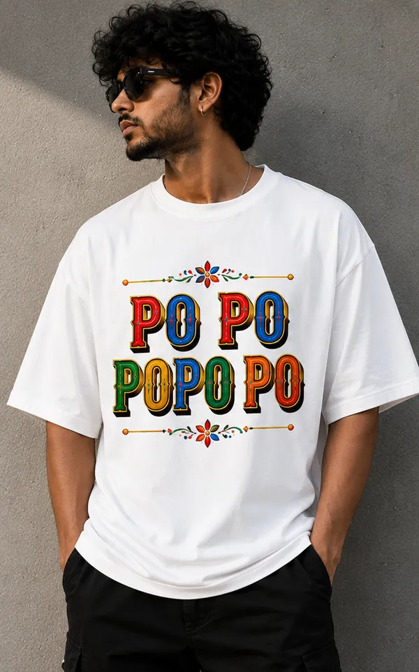White_Cotton_Oversized_Fit_"Horn_Ok_Please"_Printed_T_Shirt_for_Men