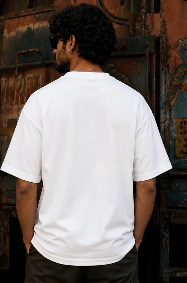 White_Cotton_Oversized_Fit_"Horn_Ok_Please"_Printed_T_Shirt_for_Men
