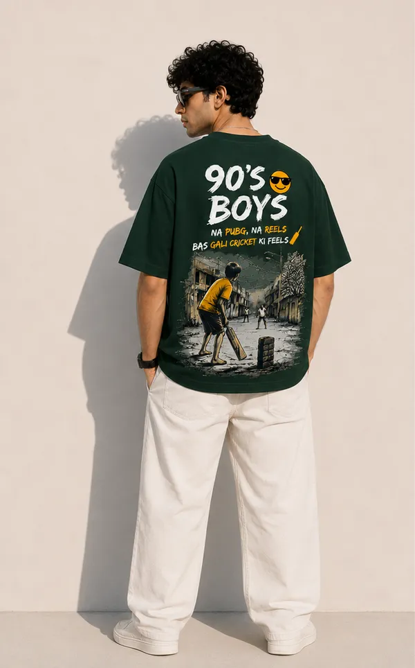 Dark/Bottle_Green_Cotton_Oversized_Fit_"90s_Ke_Ladke"_Printed_T_Shirt_for_Men