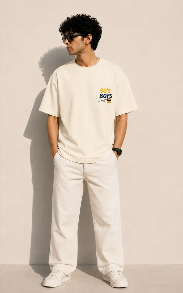 Cream/Off-White_Cotton_Oversized_Fit_"90s_Ke_Ladke"_Printed_T_Shirt_for_Men