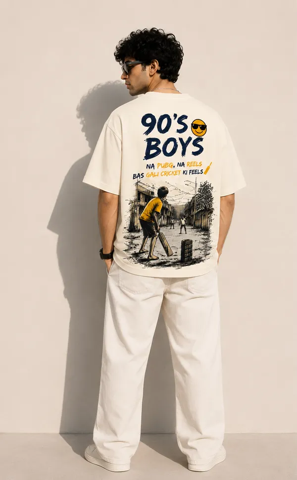 Cream/Off-White_Cotton_Oversized_Fit_"90s_Ke_Ladke"_Printed_T_Shirt_for_Men