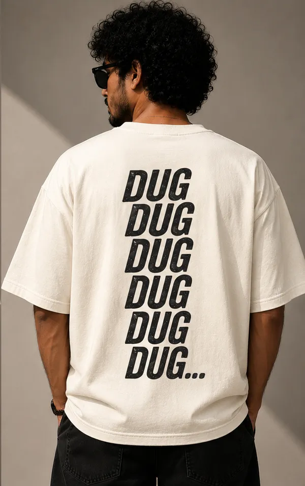Off-White/Cream_Cotton_Oversized_Fit_"Dug-Dug"_Printed_T_Shirt_for_Men