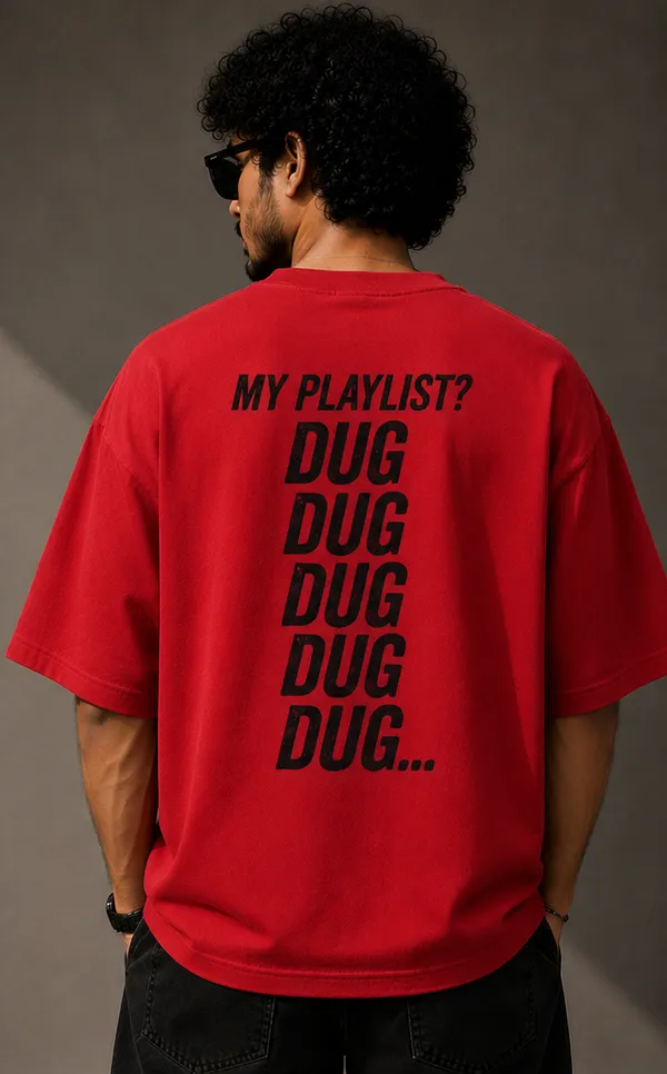 Bright_Red/Red_Cotton_Oversized_Fit_"Dug-Dug"_Printed_T_Shirt_for_Men