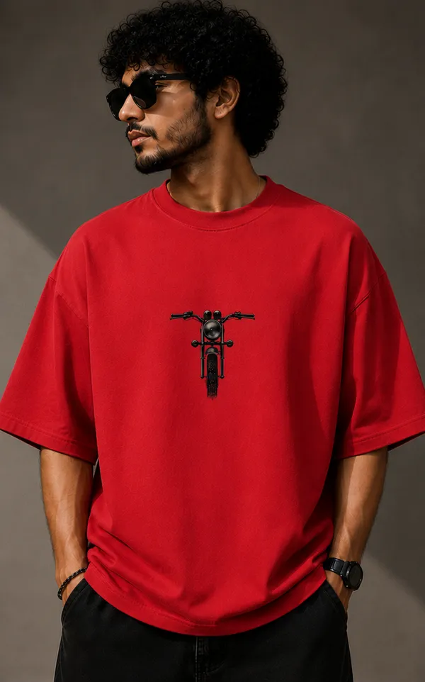 Bright_Red/Red_Cotton_Oversized_Fit_"Dug-Dug"_Printed_T_Shirt_for_Men