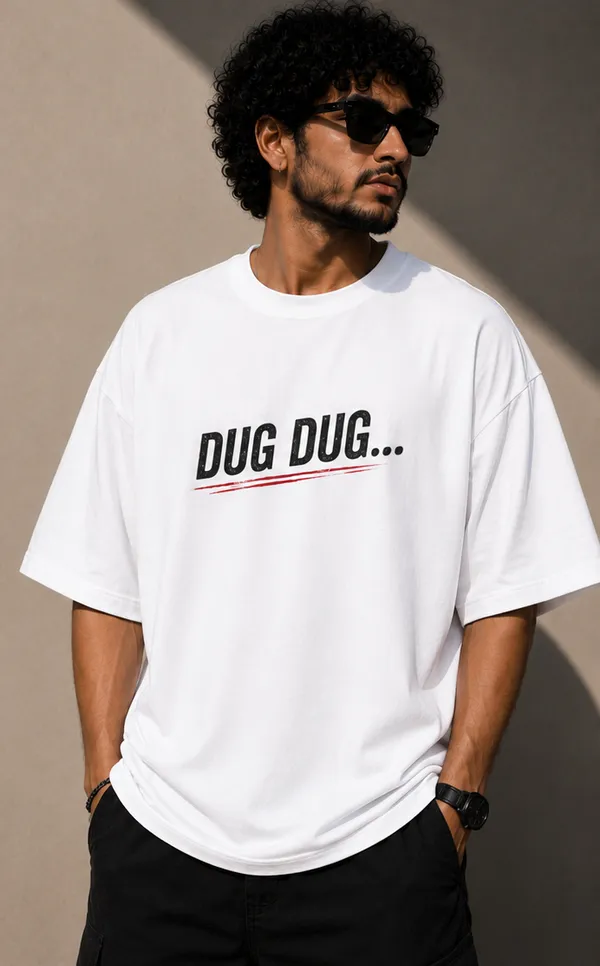 White_Cotton_Oversized_Fit_"Dug-Dug"_Printed_T_Shirt_for_Men