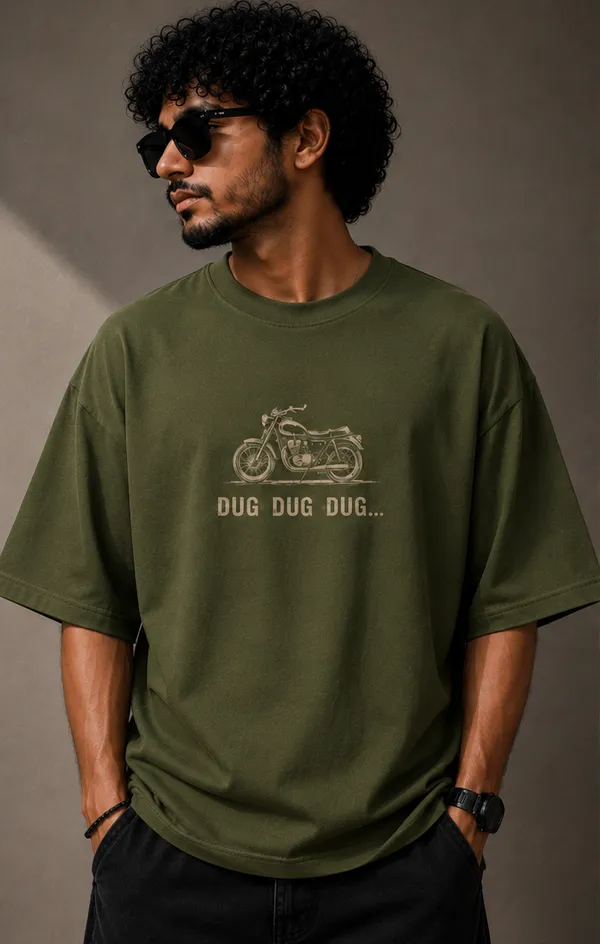 Green_Cotton_Oversized_Fit_"DUG_DUG"_Printed_T-shirt_for_Men