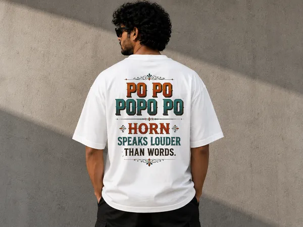 White_Cotton_Oversized_Fit_"PO-PO"_Printed_T_Shirt_for_Men