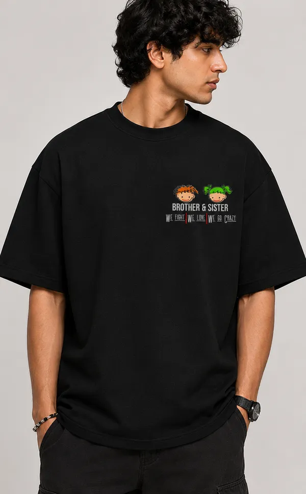 UNISEX-BLACK_OVERSIZED_FIT_"BROTHER-SISTER"_PRINTED_COTTONG_T-SHIRT