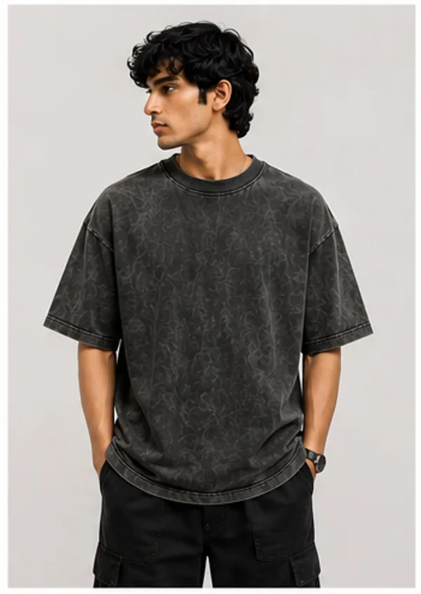 Black_Cotton_Oversized-Fit_"Acid_Wash"_T-Shirt_For_Men