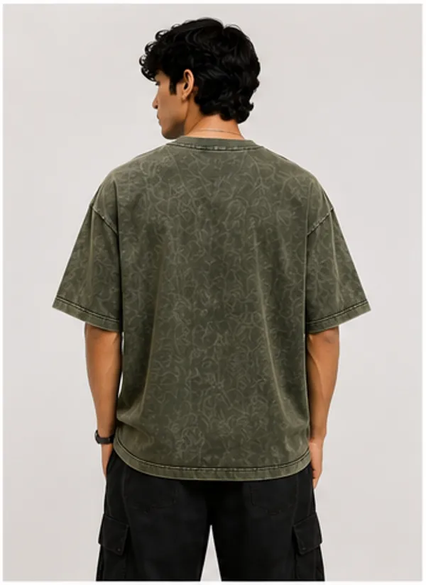 Green_Oversized-fit_"Acid-Wash"_Cotton_T_Shirt_for_Men