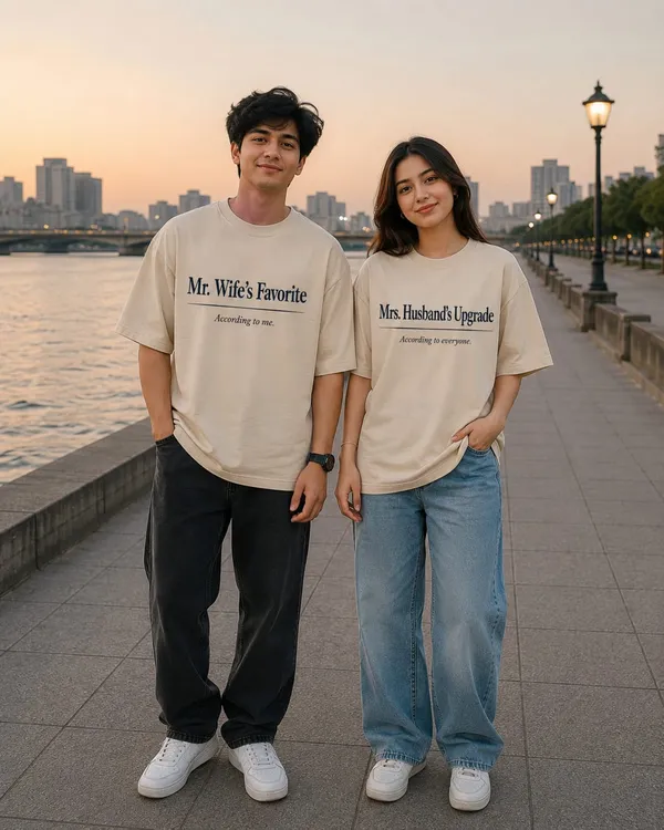 Beige_Cotton_Oversized_Fit_"Husband_&_Wife"_Combo_Printed_T_Shirt