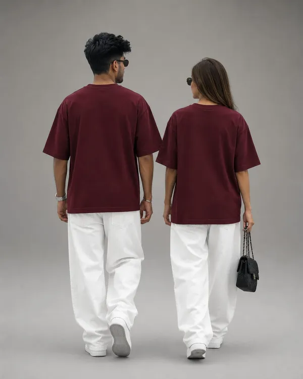 Maroon_Cotton_Oversized_Fit_"Husband_&_Wife"_Combo_Printed_T_Shirt