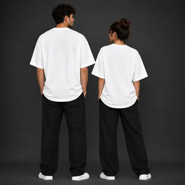 White_Cotton_Oversized_Fit_"Husband_&_Wife"_Combo_Printed_T_Shirt