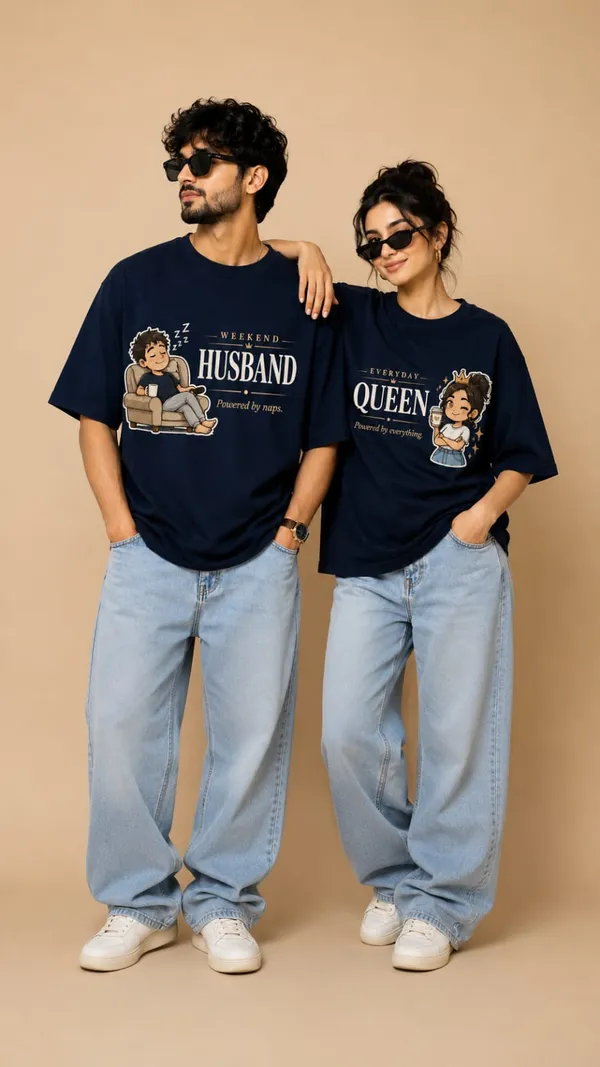Navy_Blue_Cotton_Oversized_Fit_"Husband_&_Wife"_Combo_Printed_T_Shirt