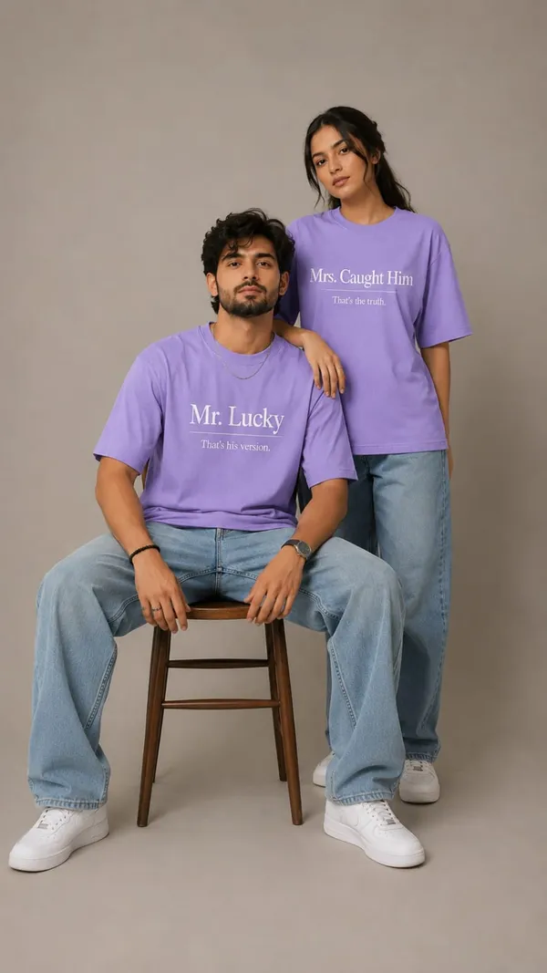 Lavender/Light_Purple_Cotton_Oversized_Fit_"Husband_&_Wife"_Combo_Printed_T_Shirt
