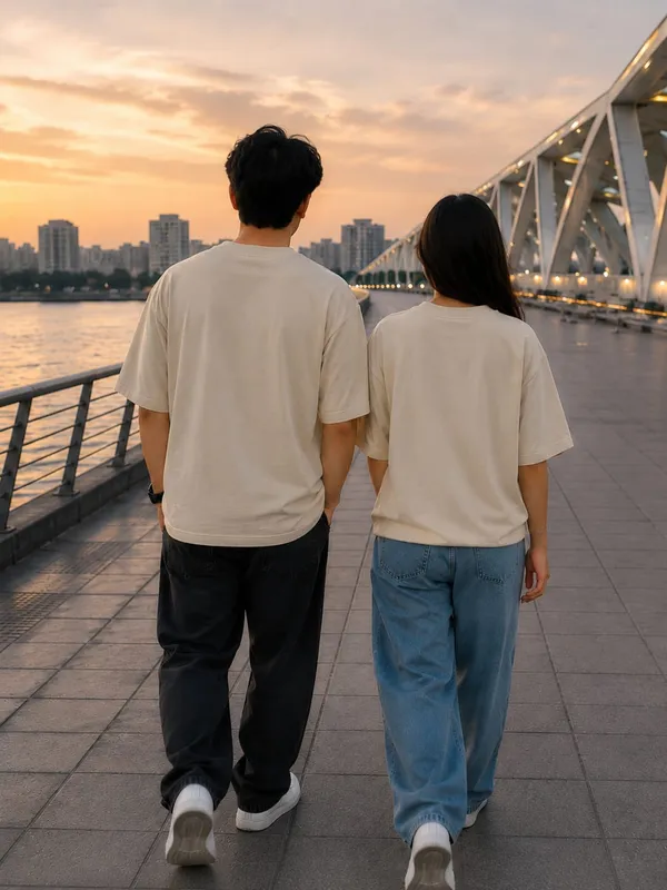 Beige_Cotton_Oversized_Fit_"Husband_&_Wife"_Combo_Printed_T_Shirt