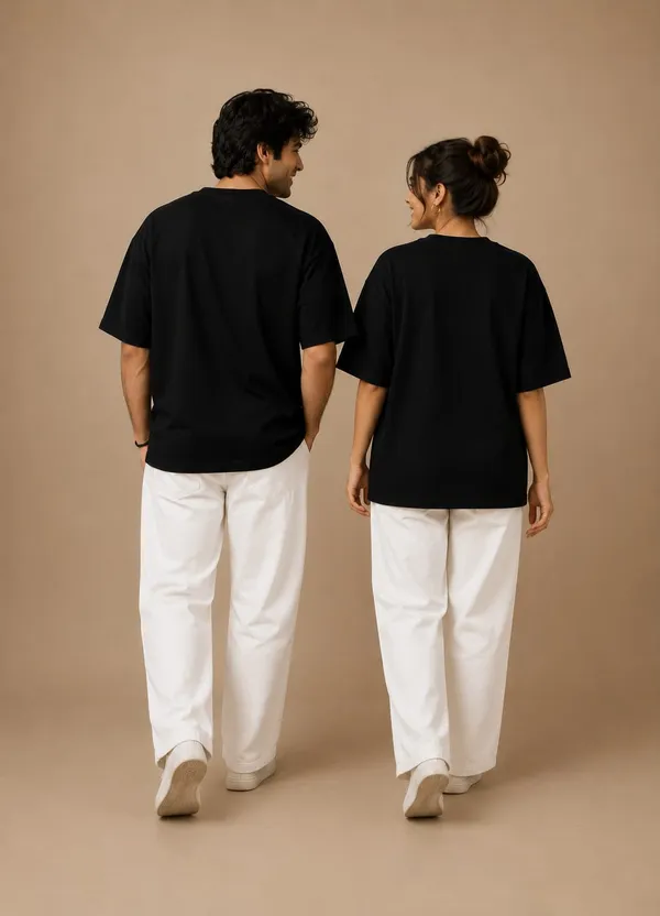 Black_Cotton_Oversized_Fit_"Husband_&_Wife"_Combo_Printed_T_Shirt