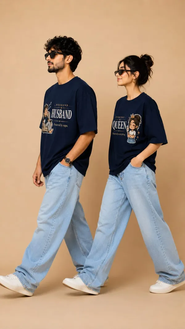 Navy_Blue_Cotton_Oversized_Fit_"Husband_&_Wife"_Combo_Printed_T_Shirt